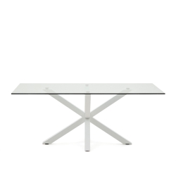 Стеклянный стол Arya с белыми стальными ножками 200x100