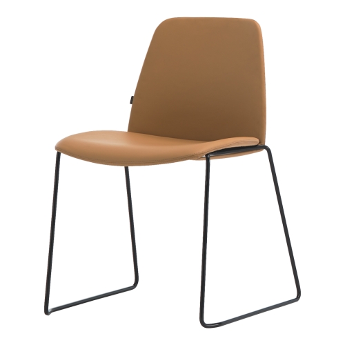 Стул UNNIA TAPIZ с мягкой обивкой и основанием из стальных прутьев-салазок.