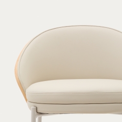 Стул полубарный Eamy из бежевой экокожи, ясеневого шпона с натуральной отделкой и бежевого металла