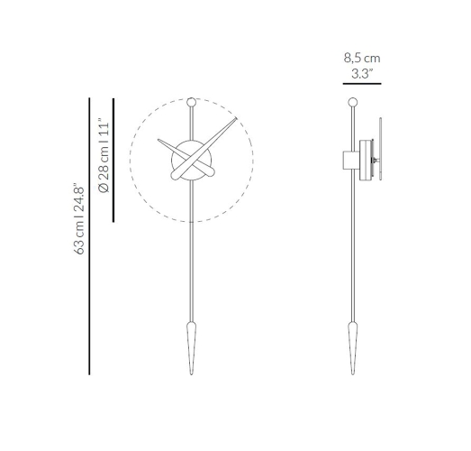 Часы Nomon Punta (основа - черный полистирол/стрелки и маятник - дуб). D=28см, H=63см