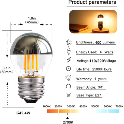 Светодиодная лампа Crown Mirro Chrome G45 4 Вт с регулируемой яркостью