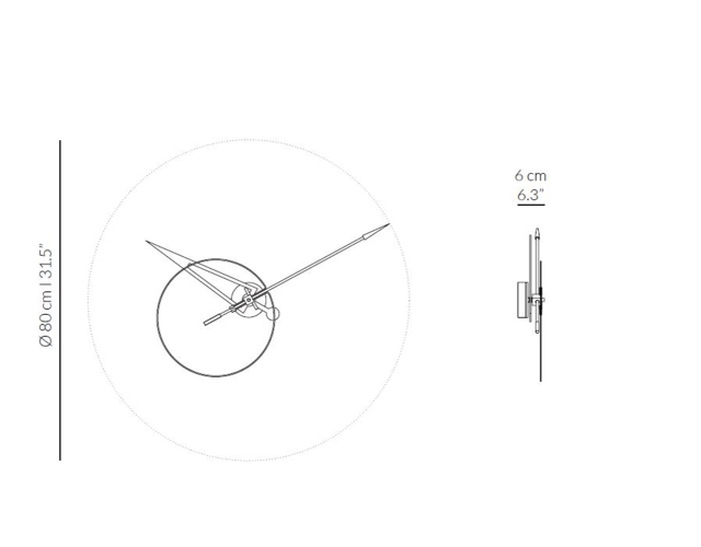 Часы Nomon CRIS (основание - хромированная сталь/стрелки - красное стекловолокно и орех). D=80см