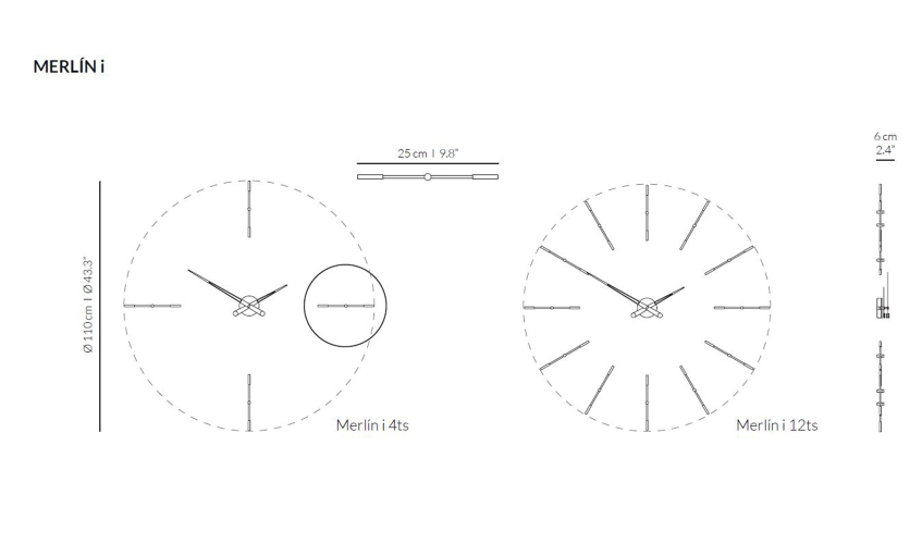 Часы Merlin 12 i WHITE, Nomon CHROME+WHITE (хром+белый лак). D=110см