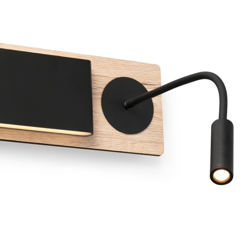 Бра черное с ридером на деревянной основе Mood