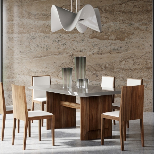 Обеденный стол AVILA шпон ореха F, серый глянцевый лак