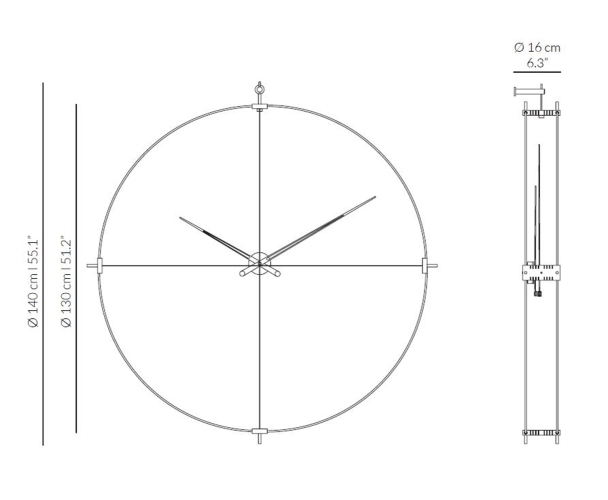 Часы настенные Nomon Delmori Gold (основание - черный фиберглас/стрелки - венге/центр - полированная латунь), D=130см Н=140см