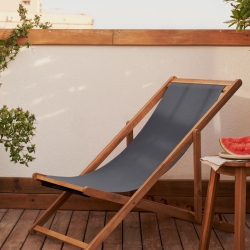 Adredna Складной шезлонг черного цвета с основанием из массива акации