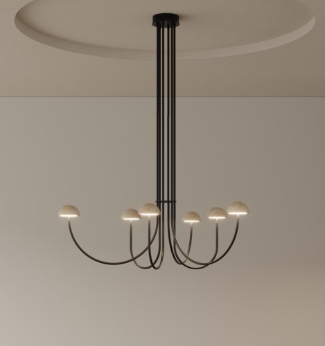 Подвесной светильник Dussa 6L черный металл / Travertine