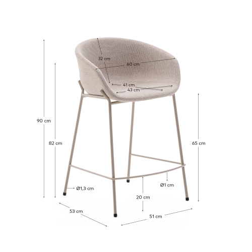 Полубарный стул Yvette из бежевого шенилла с бежевыми стальными ножками 65 см