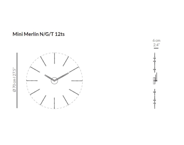 Часы Nomon MERLIN  MINI 12 GOLD+WALNUT (орех+латунь). D=70см