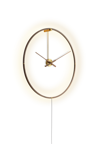 Часы-светильник OMBRA PREMIUM PLUG-IN D=80cm. (Внешний кабель) (основание и стрелки - орех/центр - латунь)