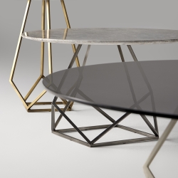 Журнальный столик Annette, отделка антикварная латунь, столешница из черного мрамора MARQUINA