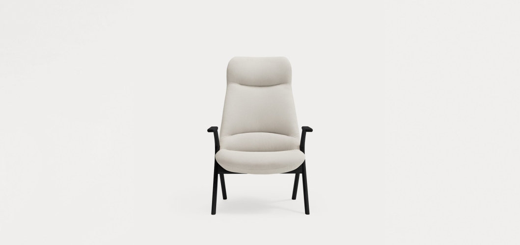 Кресло высокое Dins кремовое с каркасом из черного бука
