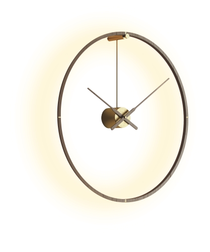 Часы Nomon OMBRA PREMIUM WALL, D=80см (основание и стрелки - орех/центр - латунь)