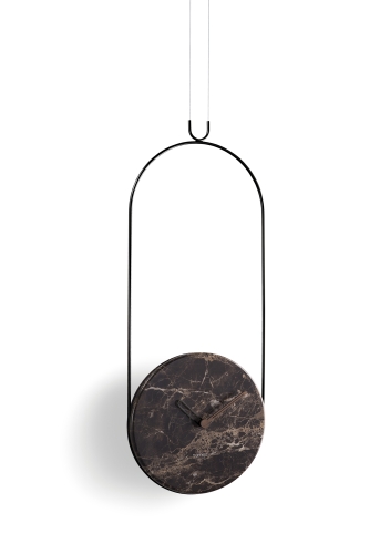 Часы Nomon COLGANTE (основание - металл в черной отделке+мрамор Emperador/стрелки - металл+орех), D=30см, H=79см