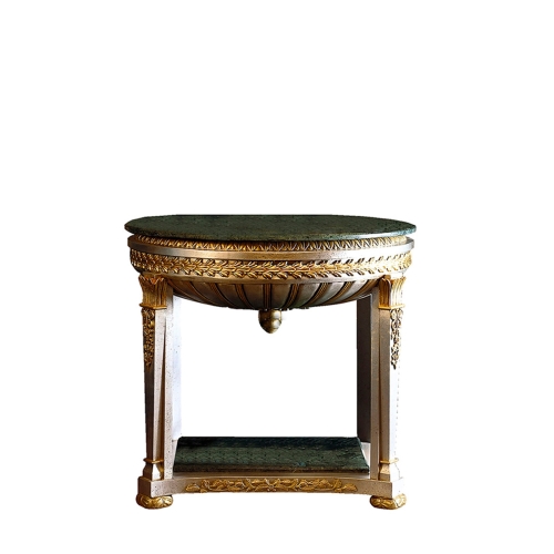 Столик для прихожей Copa, отделка темное дерево с золотом, верх мрамор ARABESCATO