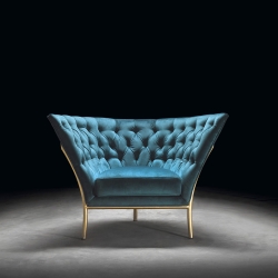 Кресло Flute, железное основание, платиновое на дереве, обивка LISBOA AGUA MARINA F6227