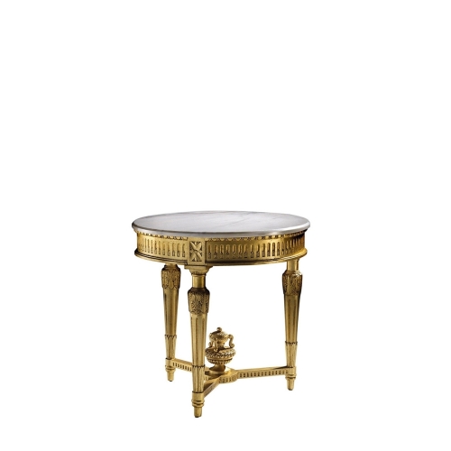 Приставной столик Carmen, отделка античное золото на дереве, верх мрамор IMPERIAL BROWN