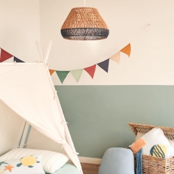 Потолочный плафон из ротанга Daro с натуральной и синей отделкой, 45 см