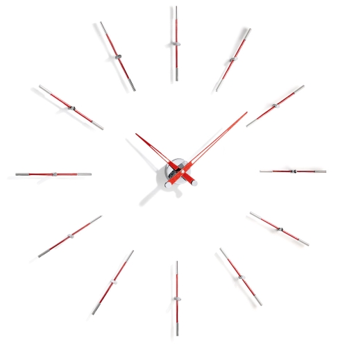 Часы Nomon Merlin 12 i  CHROME+RED (хром+красный лак). D=110см