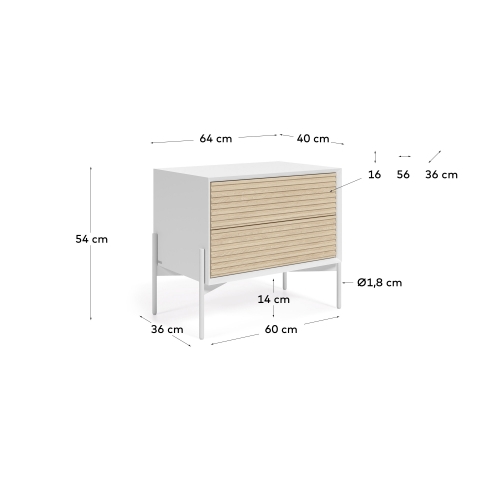 Прикроватная тумбочка Marielle из ясеня с белым лаком 64 x 54 см