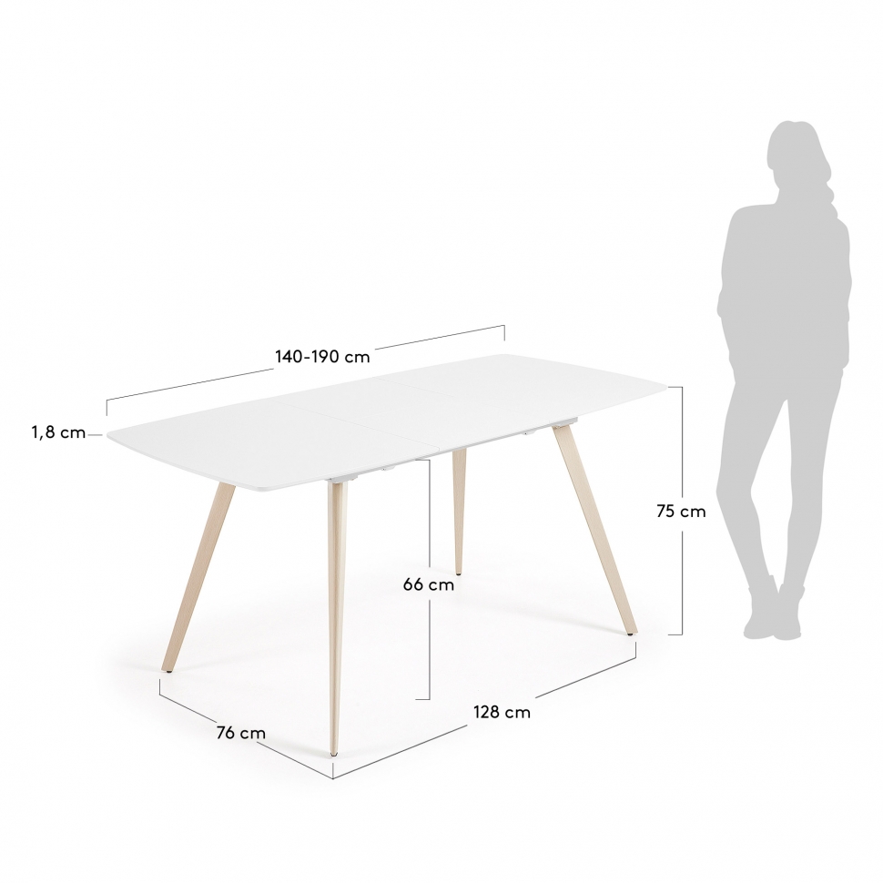 раздвижной стол белый 130 190x80 см