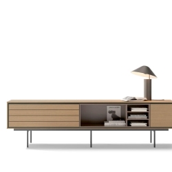 Тумба под ТВ Aura из дерева Tobacco с полками Onix