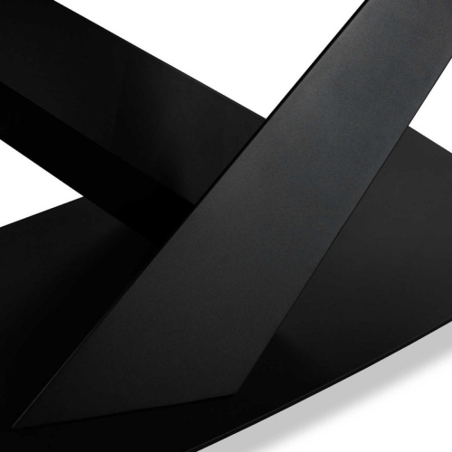 Раздвижной обеденный стол закаленное стекло с керамикой, черный металл