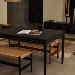 Zaide Скамейка из массива дуба с отделкой под орех и сиденьем из веревочного шнура, 120 см