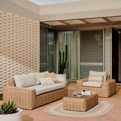 Portlligat 3-х местный уличный диван из искусственного ротанга с натуральной отделкой