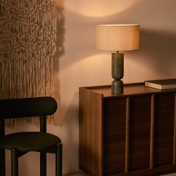 Настольная лампа Vex из зеленого мрамора с серым льняным абажуром