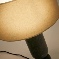 Настольная лампа Vex из зеленого мрамора с серым льняным абажуром