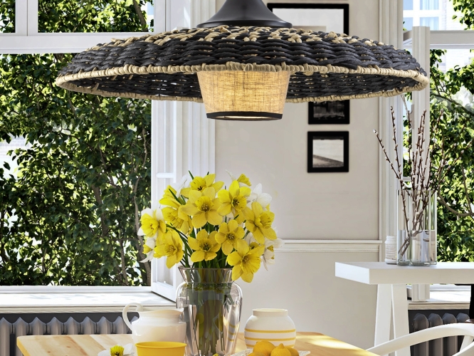 Fiji Подвесной светильник из бумаги и текстиля черный/натуральный