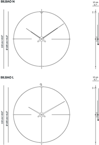 Часы Nomon  BILBAO L (основание - черный фиберглас/стрелки - белый лак/центр - хромированная сталь). D=105см, H=110см