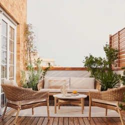 Pola Комплект из 2-местного дивана и 2 кресел из массива эвкалипта и искусственного ротанга