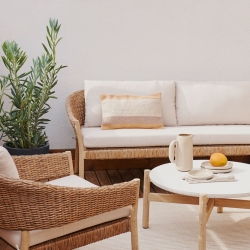 Pola Комплект из 2-местного дивана и 2 кресел из массива эвкалипта и искусственного ротанга