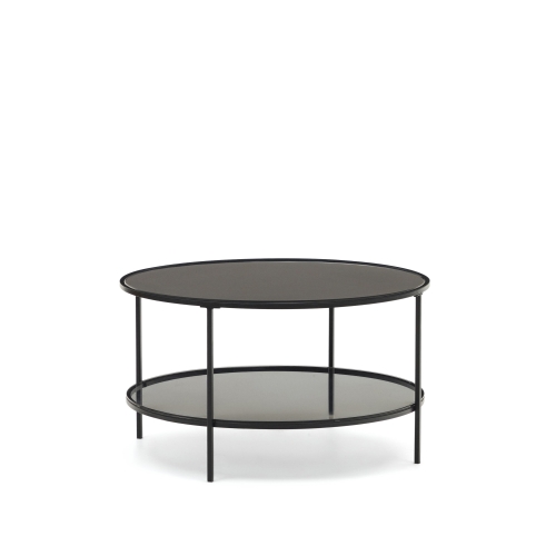 Gilda Журнальный столик из закаленного стекла и металла с матовой черной отделкой Ø 80 см