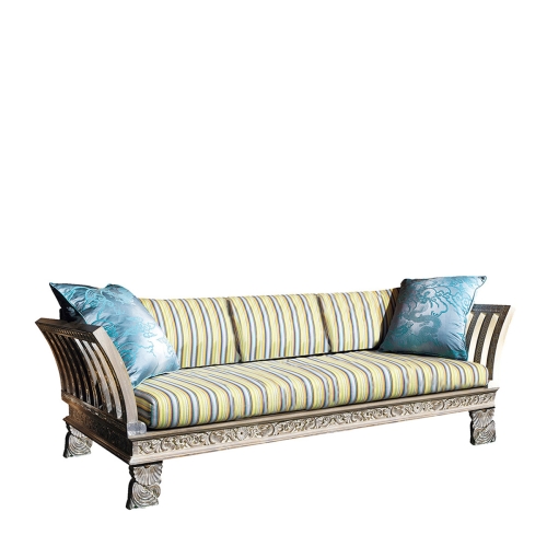 3-местный диван Bali, белое дерево, обивка MILE LINEA VERDE 52, ткань AZUL TURQUESA