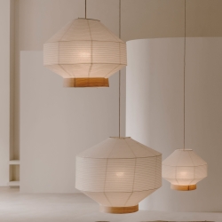 Hila Абажур для подвесного светильника из белой бумаги и натурального шпона Ø 80 см