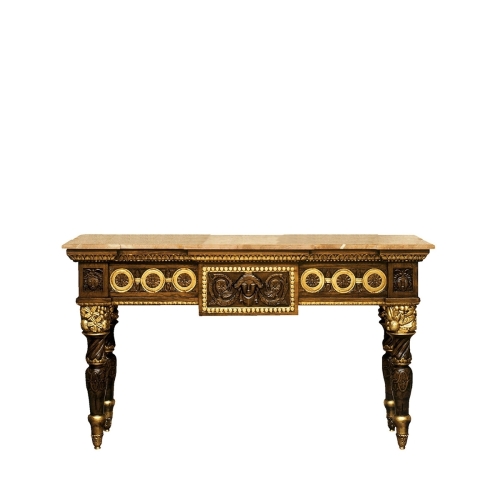 Консоль Sofia из резного дерева, отделка орех и золото, столешница мрамор ALICANTE RED