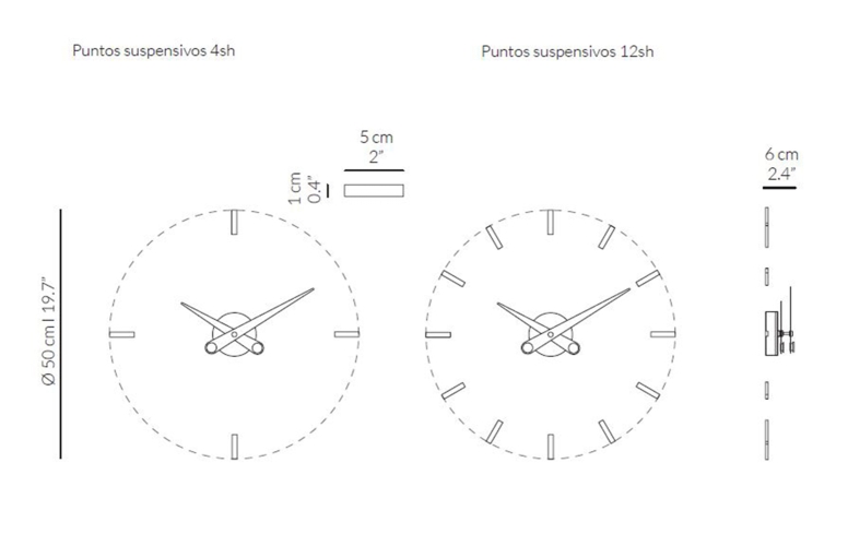 Часы Nomon PUNTOS SUSPENSIVOS 12i RED. (основа - хромированная сталь/деления и стрелки - красный лак) D=50см