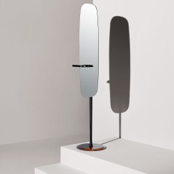 Зеркало ESPEJO PIE из ореха с полкой, на круглой мраморной основе