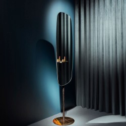 Зеркало ESPEJO PIE из ореха с полкой, на круглой мраморной основе