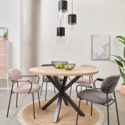 ARYA Стол  Ø 119 с бежевой столешницей с отделкой из меламина на стальных ножках с черной отделкой