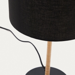 Настольная лампа Pina из металла и ротанга с черным хлопковым абажуром