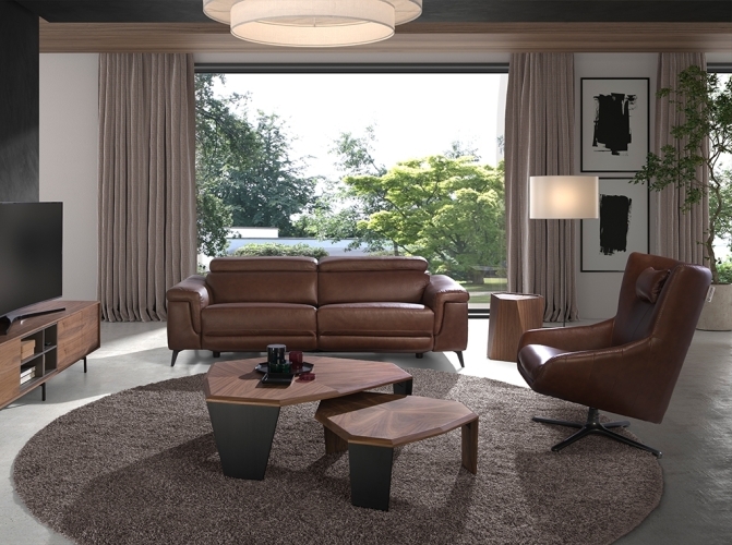 Ассиметричный журнальный столик 2137/MH2302B из ореха и черного ПВХ