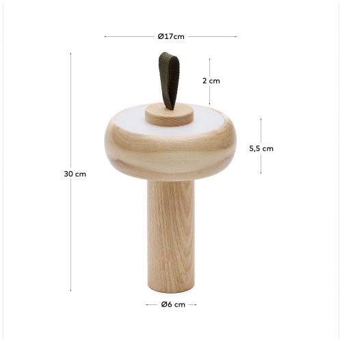 Luba Переносная настольная лампа из массива ясеня и зеленой хлопковой ручкой