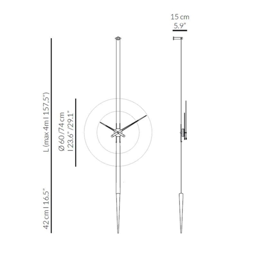Часы Nomon PENDULO GRAPHITE N (основа - латунь с графитовой отделкой/стрелки и маятник - орех) D=74см, H-max.=400см