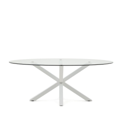 Овальный стол ARYA Argo из стекла, стальных ножек и белой отделкой 200x100