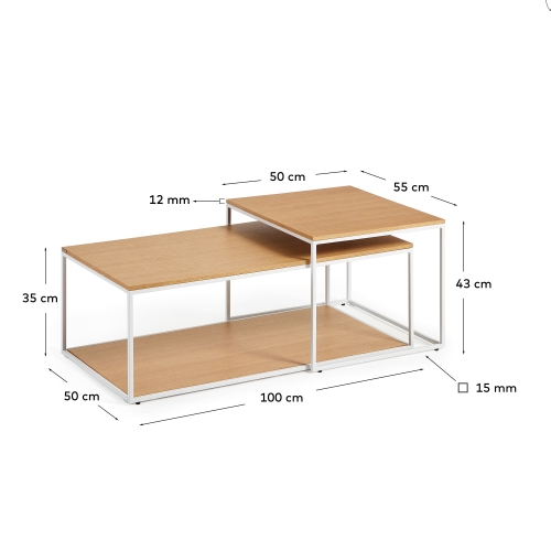 Yoana Набор из 2 журнальных столиков из дубового шпона и основой из белого металла 80 x 80 см